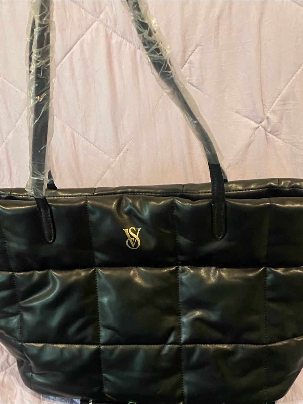Victoria's Secret Black Quilted Tote with Gold VS Emblem - Picture 1 of 3